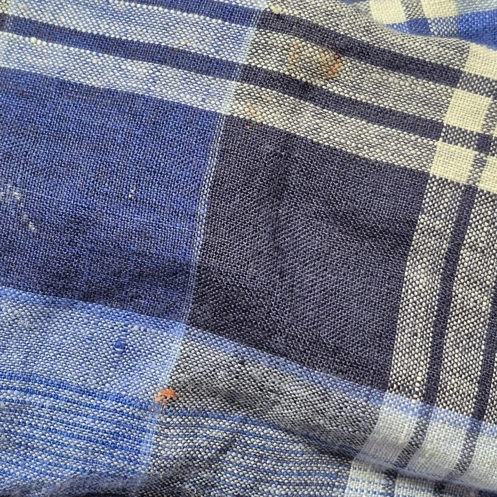 Ralph Lauren Men's L‎ Linen Plaid Button Down Shirt Blue Preppy